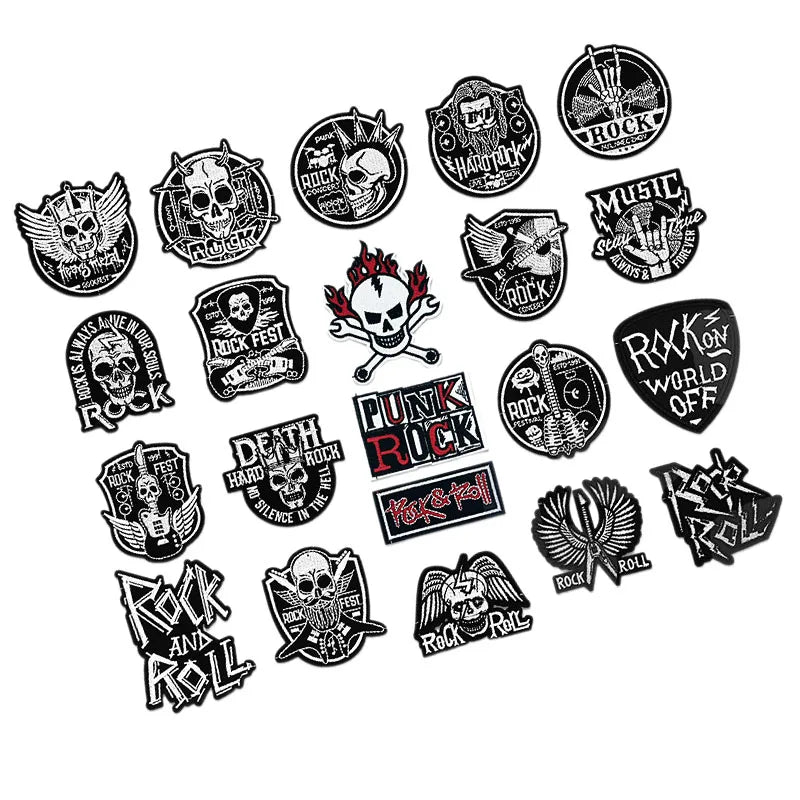 New Punk Style Iron on  Embroidery Rock Band Skull Music Note Patch for Clothing  Bag Jeans Decoration