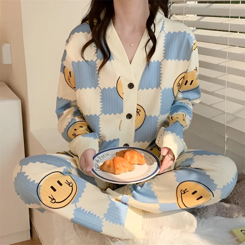 Hot Sale Long Sleeve Pajamas Set Spring Summer Women Plus Size 4XL Sleepwear 2 Piece Pyjamas Nightwear Set