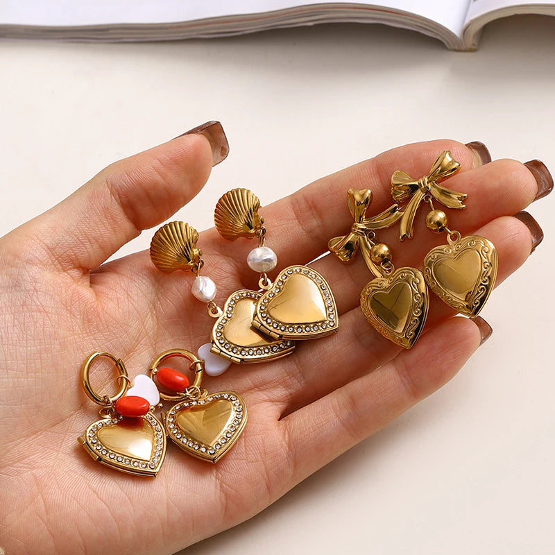 MICCI New Arrival Fashion Classic 18K Gold Plated Stainless Steel Heart Drop Charm Earrings