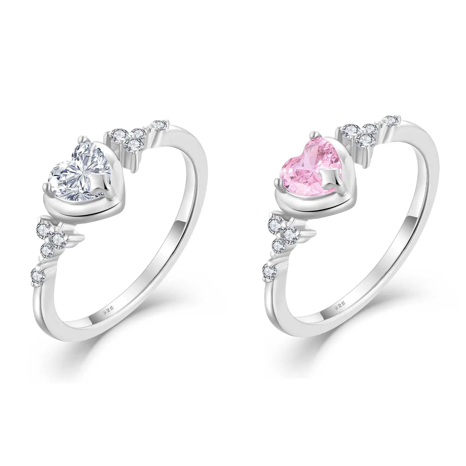 QX Custom Luxury Fashion Fine Jewelry 925 Silver Heart Zircon Rings for Women Valentine's  Day Wedding Band Gift