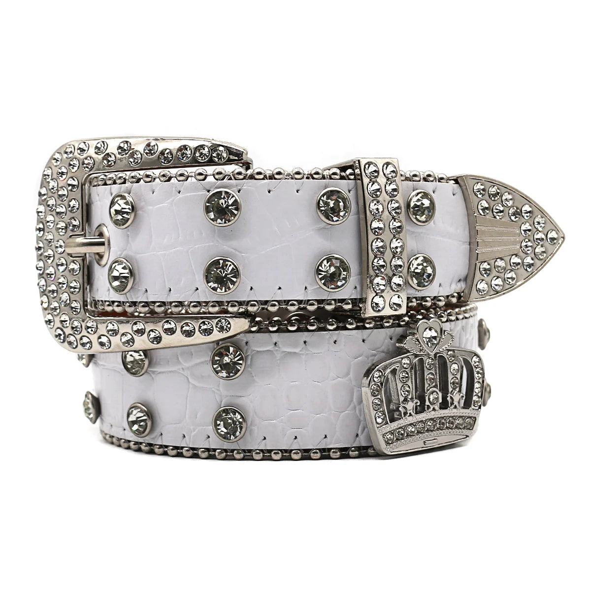 Men's Punk Fashion Trend Designer Jeans Belt with Alloy Buckle PU Leather Rhinestone Embedded 3.5cm Width 105-125cm Length
