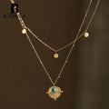 Bohemian-style Vintage S925 Sterling Silver 18K Gold-plated Blue Turquoise Layered Pendant Double-layered Necklace for Women