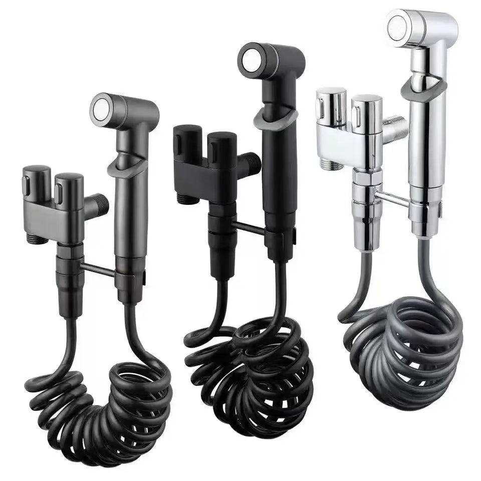 Modern Double Outlet Brass Bidet Sprayer Set Handheld Muslim Shower Shattaf for Bathroom Faucet Accessories for Household Use