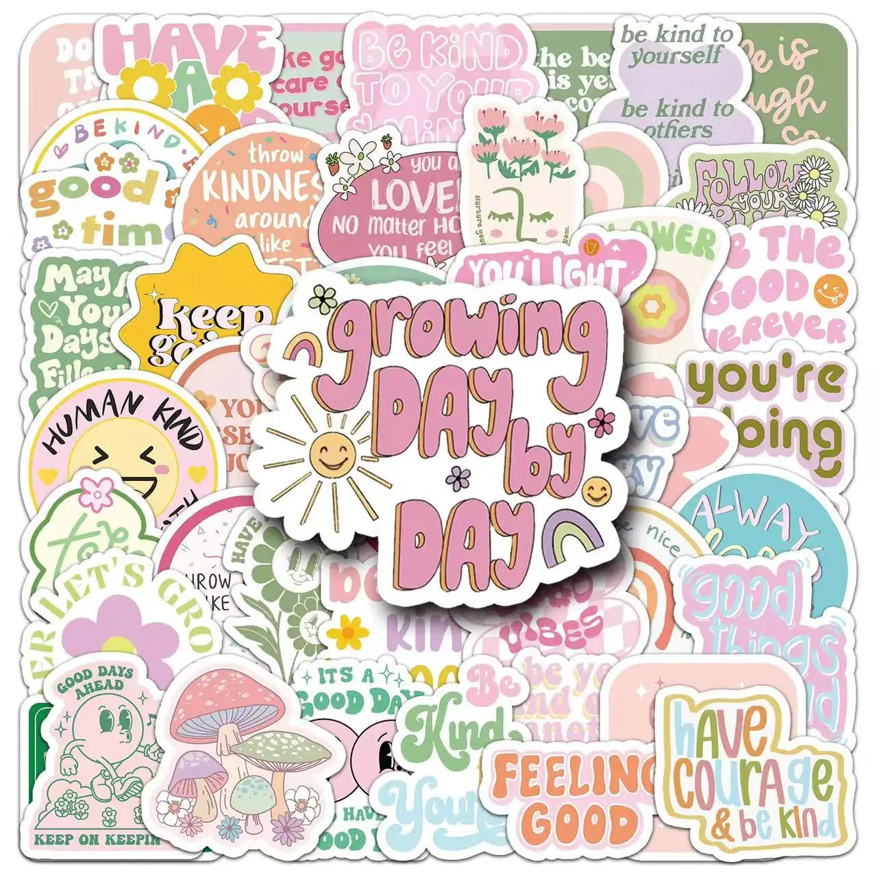 50pcs Inspirational Words and Quotations Doodle PVC Waterproof Graffiti Animal Sticker Packs for Kids Refrigerator Laptop Lug