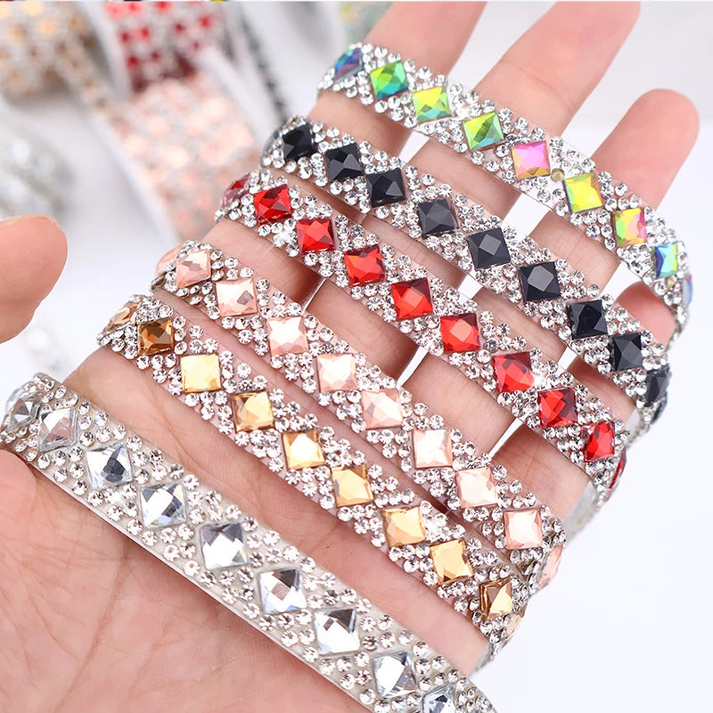 Self-Adhesive Rhinestones Trim Sheet for DIY Crafts Decoration Crystal Strip Rhinestone Sheet Sticker for Garments Shoes
