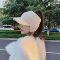 Unisex Winter Knitted Hat Embroidered Logo Sports Visor Earmuff Plush Beanies Outdoor Running Daily Ski Use Ski Character