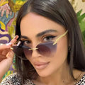 2025 Custom Logo Fashion Elegantly Big Frame Lady Sun Glasses UV400 Gradient Shades Rimless Cat Eye Sunglasses Women