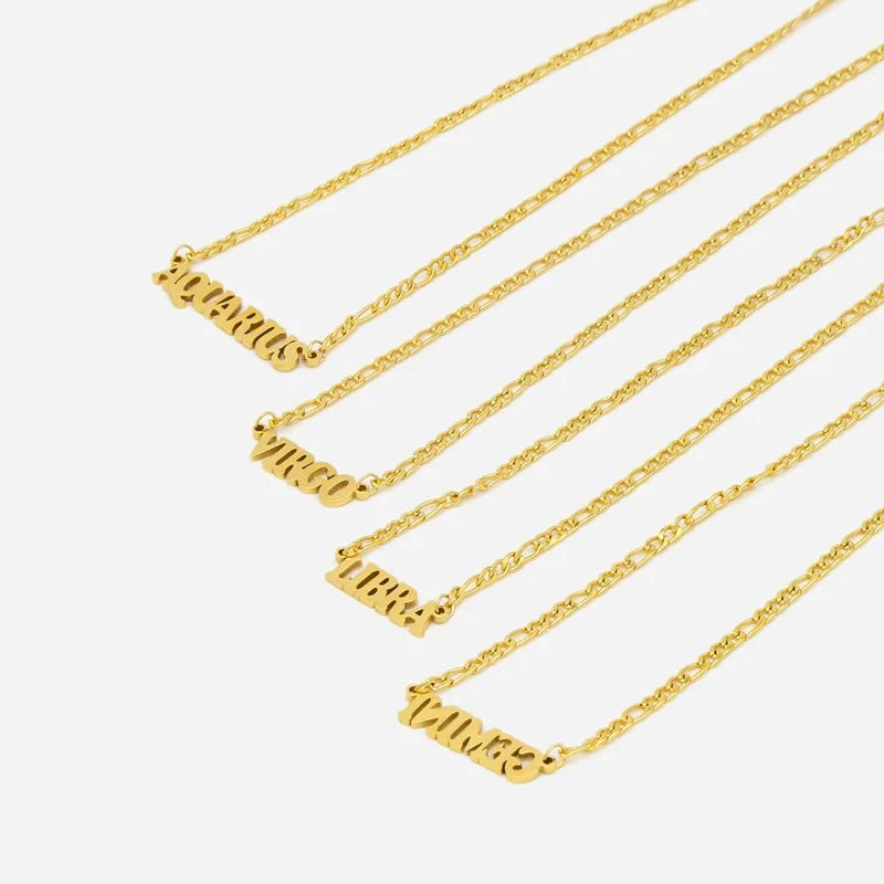High Quality Non-allergic Stainless Steel Jewelry Gold Plated Letter Pendant Necklace 12 Zodiac Necklace for Women Men