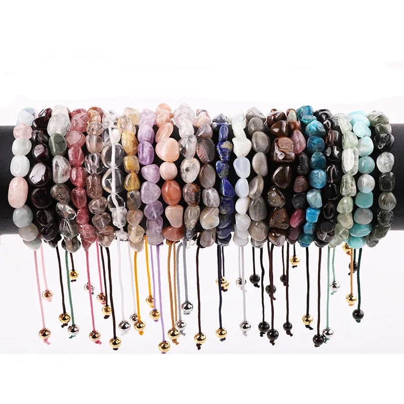 High Quality Natural Stone Irregular Semi-precious Gemstone Quartz Crystal Amethyst Labradorite Custom Logo Beads Bracelet Women