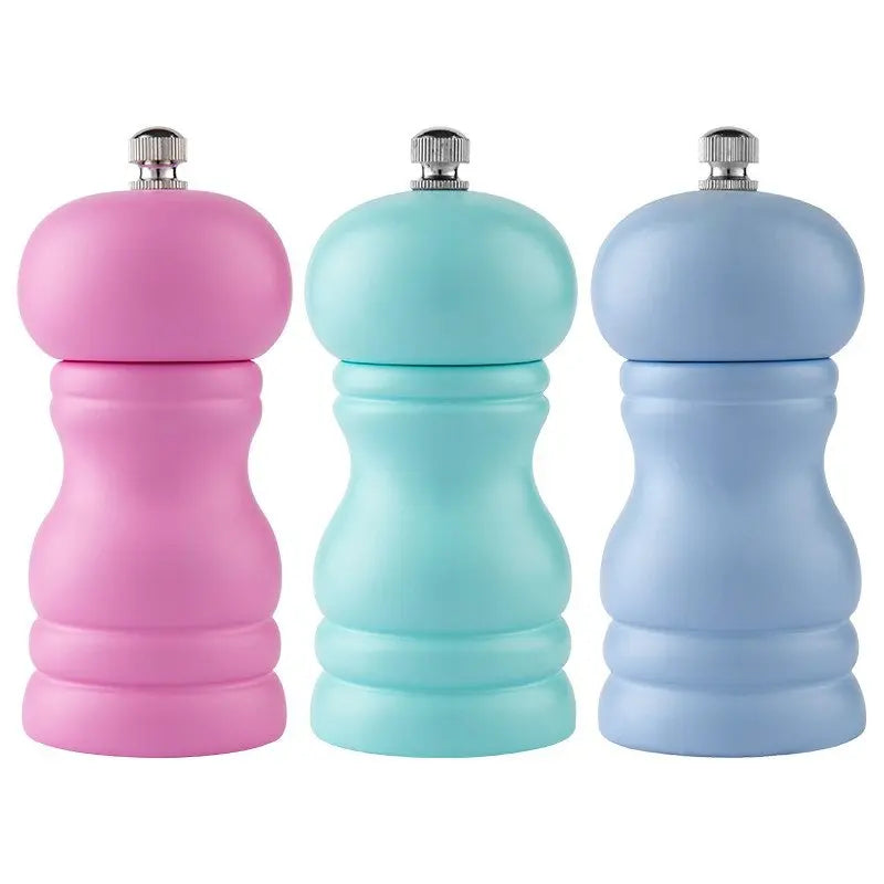4 Inch Adjustable Ceramic Core Body Wood Pepper Salt Mill Set Modern Design Home Use Restaurant Colorful Rubber Wood Grinder