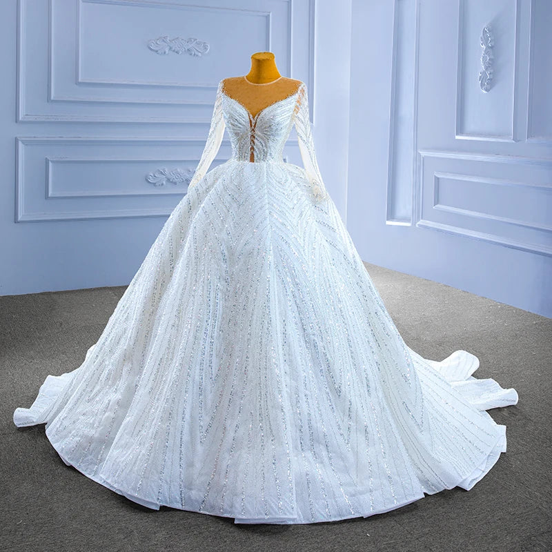 Jancember Rsm67382 Bride Wedding Dress Elegant and Luxurious White Bling Lace Backless Wedding Dress