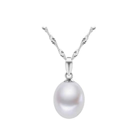 Classic Hot Sale Sterling Silver Single 9-10mm Real White Rice Pearls Choker Pendant Necklace