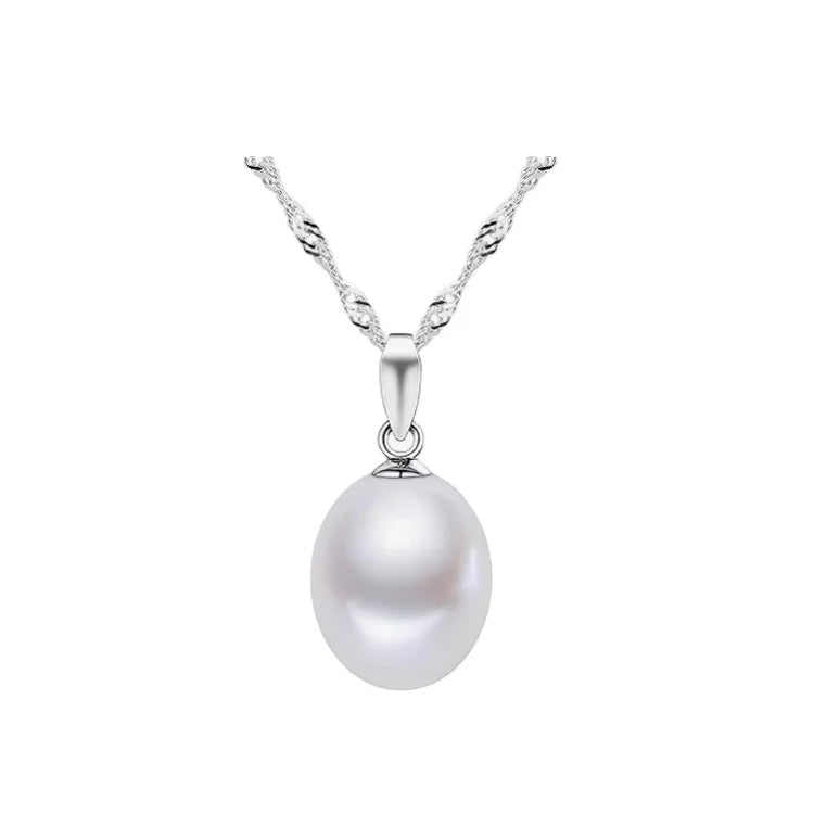 Classic Hot Sale Sterling Silver Single 9-10mm Real White Rice Pearls Choker Pendant Necklace