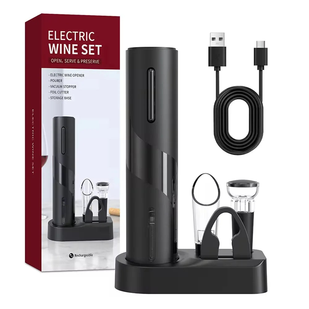 2025 New Premium Automatic Rechargeable Electric Wine Bottle Cork Stopper Corkscrew Can Opener Gift Set