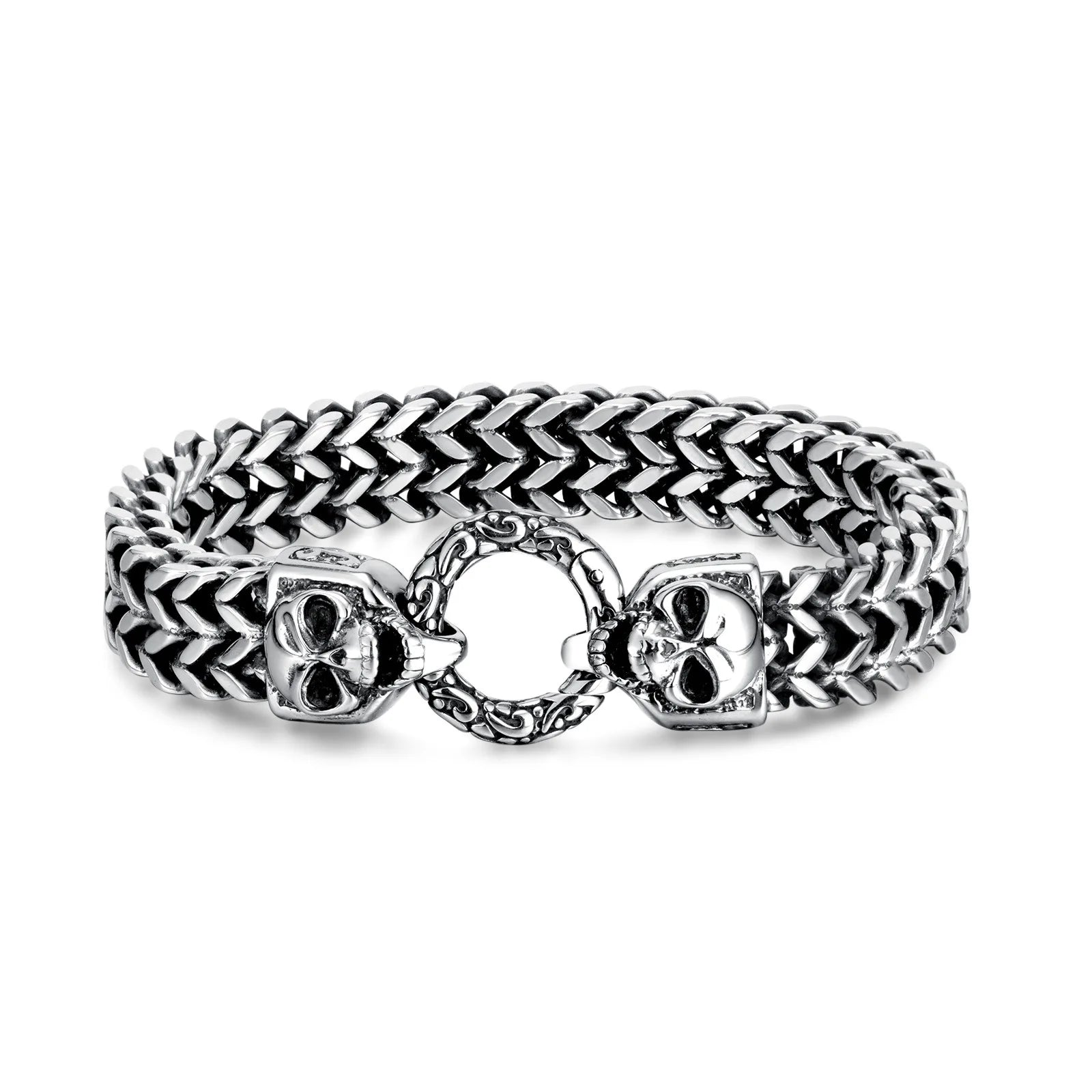 New Arrival Skull 316L Titanium Steel Silver Figaro Chain Bracelets Mens Stainless Steel Vintage Chain Bracelet for Men Jewelry