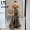 OEM Service Women Sleeveless V-Neck Maxi Dress - Summer Mesh Print Beach Dress Casual Party Vacation Dress