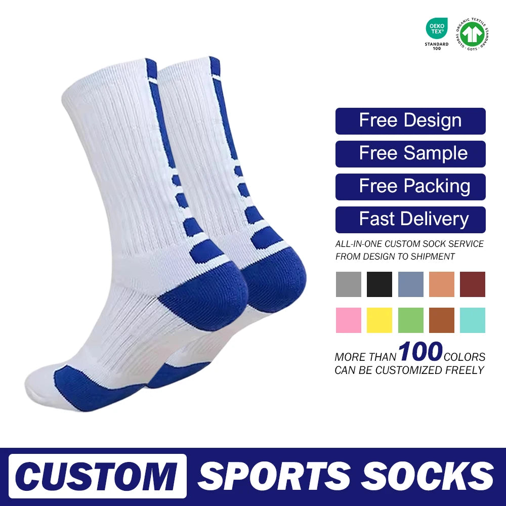 Elite Custom Brand Sports Breathable Mesh Socks Good Quality Terry White Cycling and Basketball Socks with Bottom Logo on Cuff