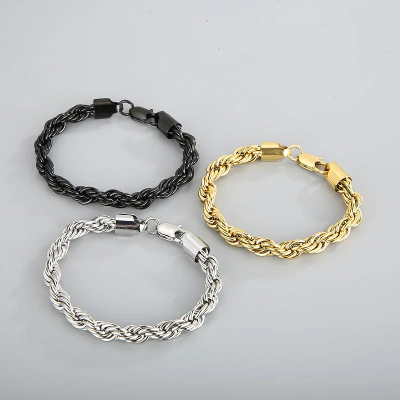 18K Gold Plated Stainless Steel Twist Chain Unisex Wedding Anniversary Bracelet-Casual/Sporty Style