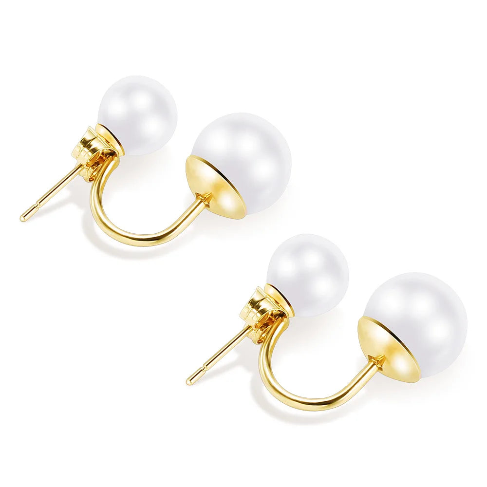 Fine Jewelry Casual Stainless Steel Simple Flat Button Double Pearl Earring Stud Earring