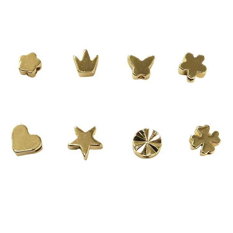 JS1621 Tiny Small Mini Gold Plated Brass Star Heart plum Blossom Flower Crown Butterfly Spacer Beads for Jewelry Making