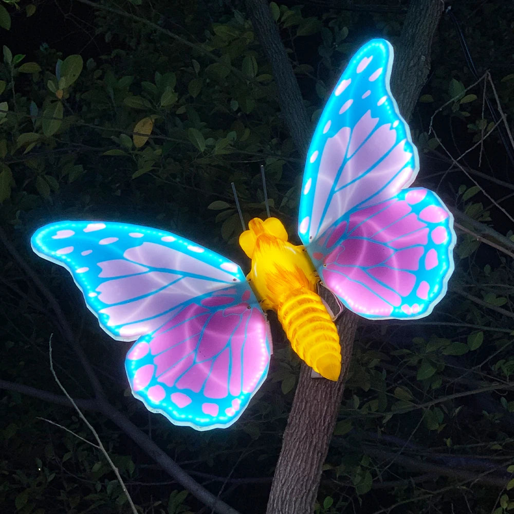 Momovalley New Outdoor Landscape Decorative 12V Led Giant Butterfly Lamp Stand IP65 Waterproof  3D Moving Butterfly Motif Lights