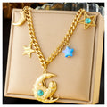 New Non Tarnish Stainless Steel Link Chain Necklace Jewelry 18k Pvd Gold Plated Owls Moon Star Charm Necklace for Women