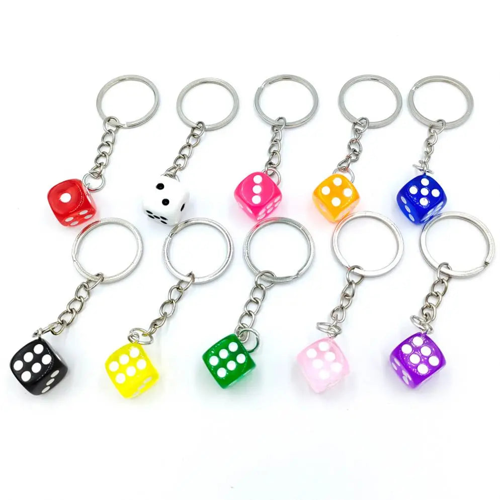 Cute Resin Colorful Dice Keychain Charms Key Ring Pendants for Women Men Car Keyholder Handbag Decor DIY Key Chain Gifts