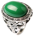2025 Personalized Vintage Style Antique Silver Plating Color Change Adjustable Rings Oval Stone Rings