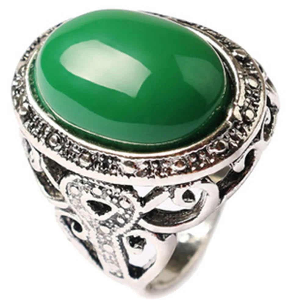 2025 Personalized Vintage Style Antique Silver Plating Color Change Adjustable Rings Oval Stone Rings