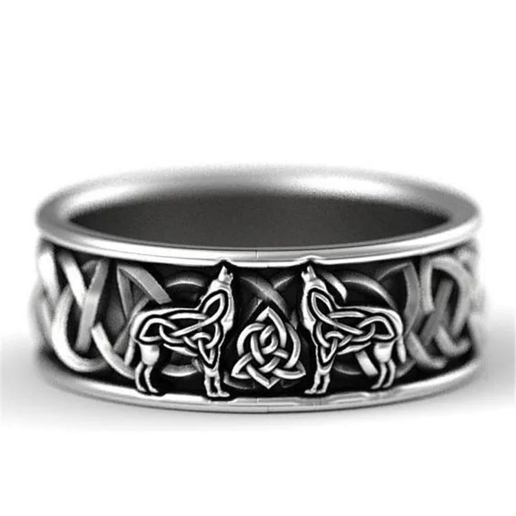 2022 Hot Sale Animal Wolf Pattern Rings Adjustable Silver Anxiety Rings Wholesale Fashion Rotating Wolf Fidget Rings