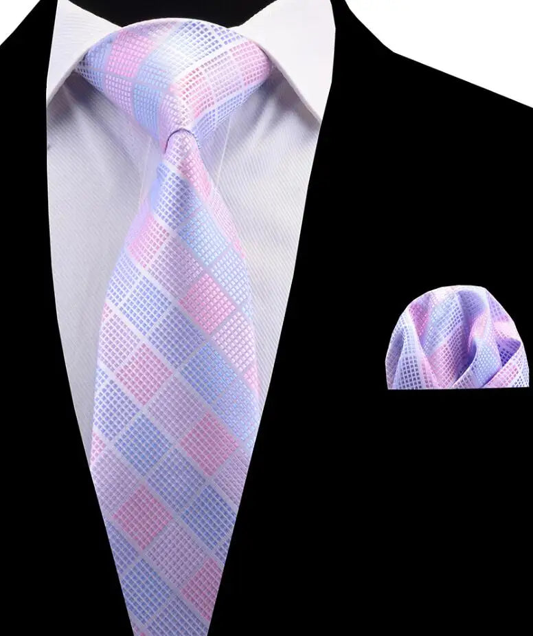 Wholesale High Quality Stripe 8cm Silk Neck Tie with Pocket Square Set Man Tie and Hanky Set