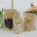 Brown Kraft Paper Doypack Packaging Pouches Clear Window Resealable Ziplock Heat Sealable Design Food Storage Bag Stand Pet Food