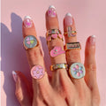 Hot Selling Enamel Ring Minimalist Enamel Color Stainless Steel Flower love Ring