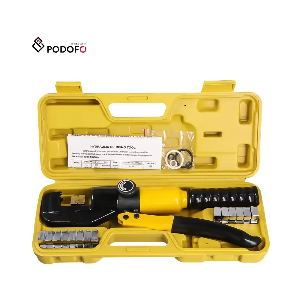 Podofo Hydraulic Crimping Tool 10T 12 to 2/0 AWG Copper/Aluminum 360° Rotation Pro-Grade Tool Kit Non-Slip Handles for Repair