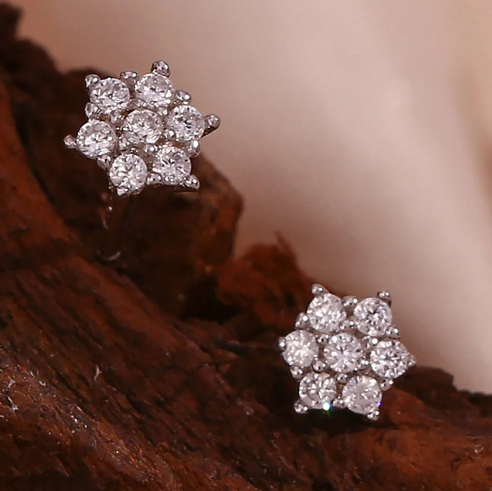 Dreamshow Shining Zircon Stud Earrings for Women Rhodium Plated 925 Sterling Silver Jewelry Fashion Jewelry Earrings