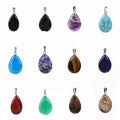 Healing Stone Pendant NecklaceNatural Quartz Crystal Teardrop PendantStainless Steel Buckle Multicolor Water Drop Pendant