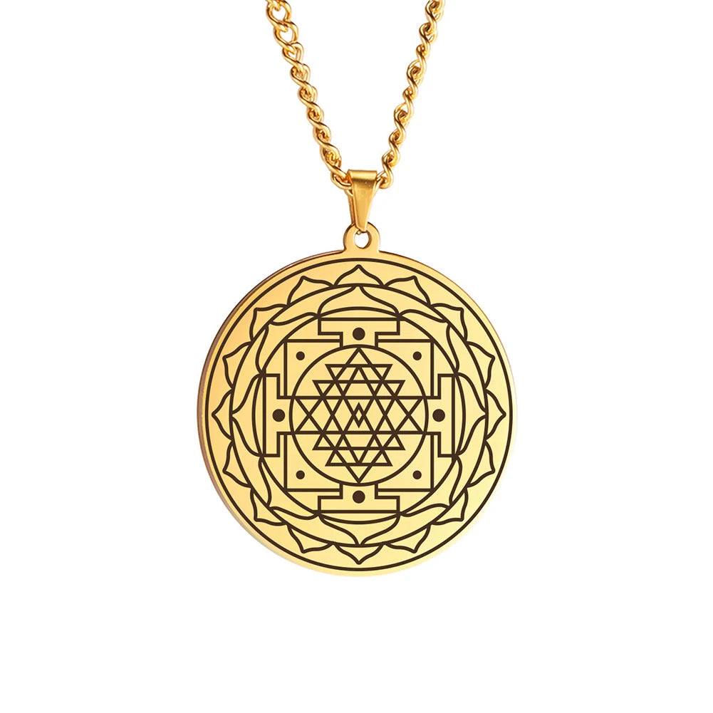 Sri Yantra Mandala Sacred Geometry Pendant Necklace Chakra Energy Necklace Meditation Spiritual Jewelry Stainless Steel Necklace