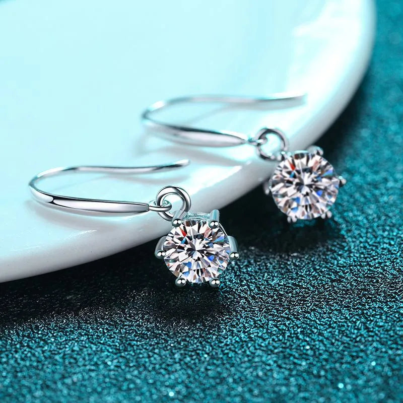 Silver 925 Original Total 1-2 Carat Round Brilliant Cut Sparkling Diamond Test Past D Color Moissanite Gemstone Drop Earrings