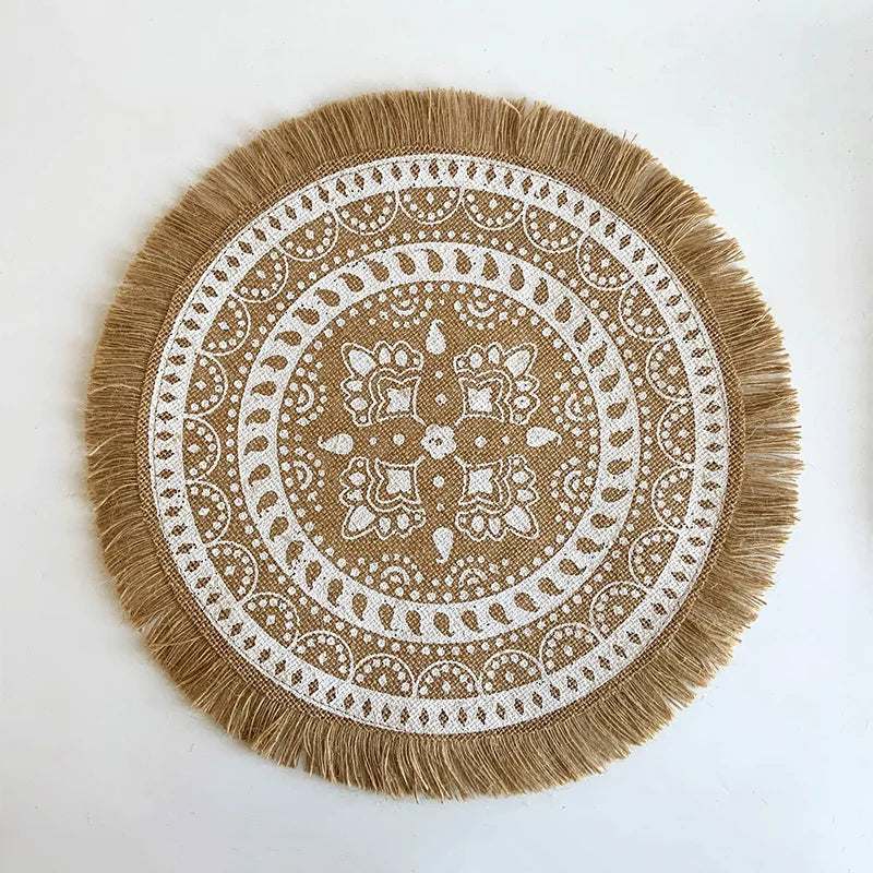 Factory Wholesale Handmade Woven Classic Fabric Cloth Mat Dining Table Decorative Cup Bowl Linen Round Placemat