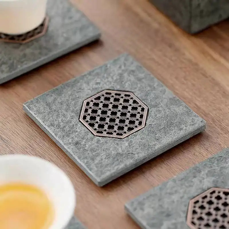 Simple Decor Black Stone Coaster Square Marble Coasters Marble Table Mats Coasters With Holder