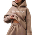 Plus Size Black Hoodie Sets  Casual Wear Fashion 2 Piece Set  Polyester Fleece Tracksuits for Women