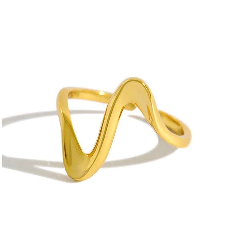 Trendy Design Wave Ring Minimalist Silver Rings Women 925 Sterling Gold Adjustable Ring