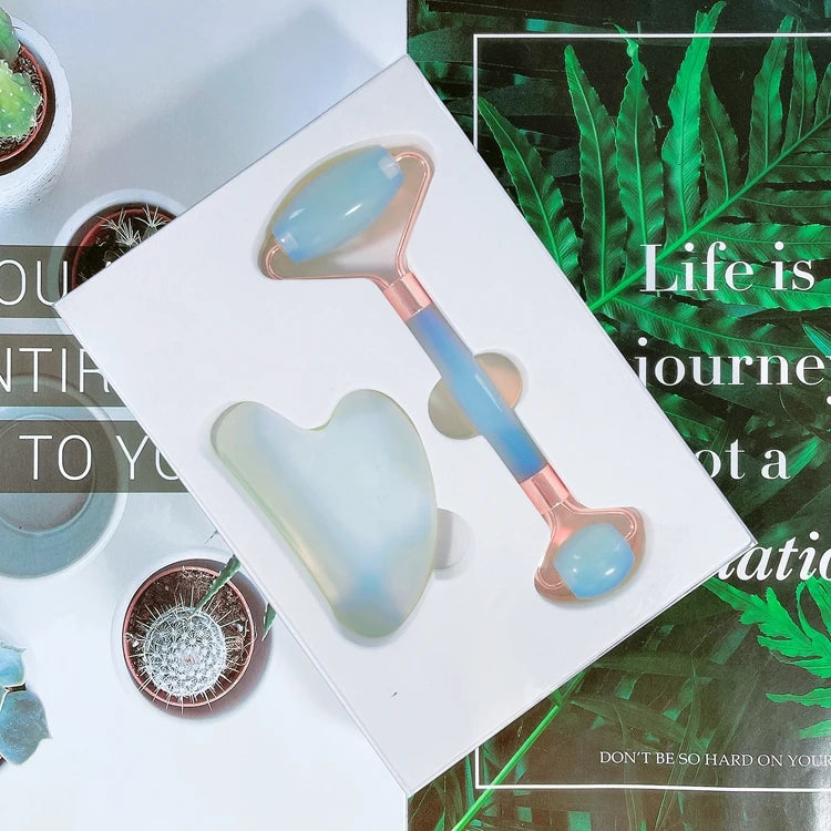 Hongzhuo Opalite Roller Gua Sha Set Wholesale Best Carving Heart Facial Selling Tools for Face Kit