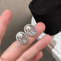Trendy Platinum Plated Silver Sunflower Stud Earrings with 7-8mm Natural White Freshwater Pearl Women's Anniversary Gift