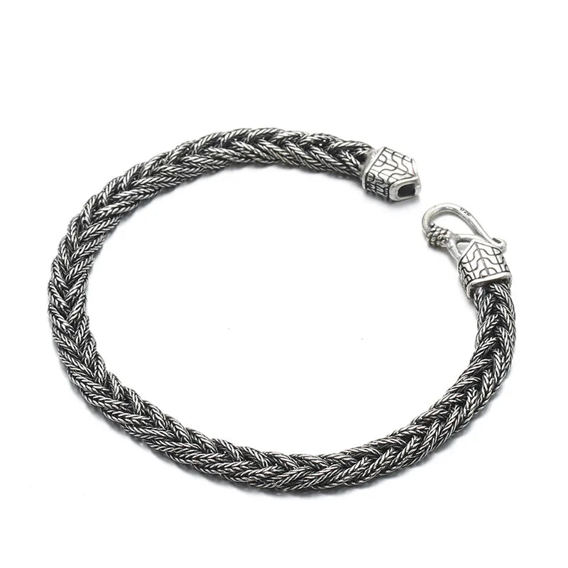 Men's Sterling Silver 925 Sterling Silver Hand Made Braided Jewellery Bracelet for Women Girls