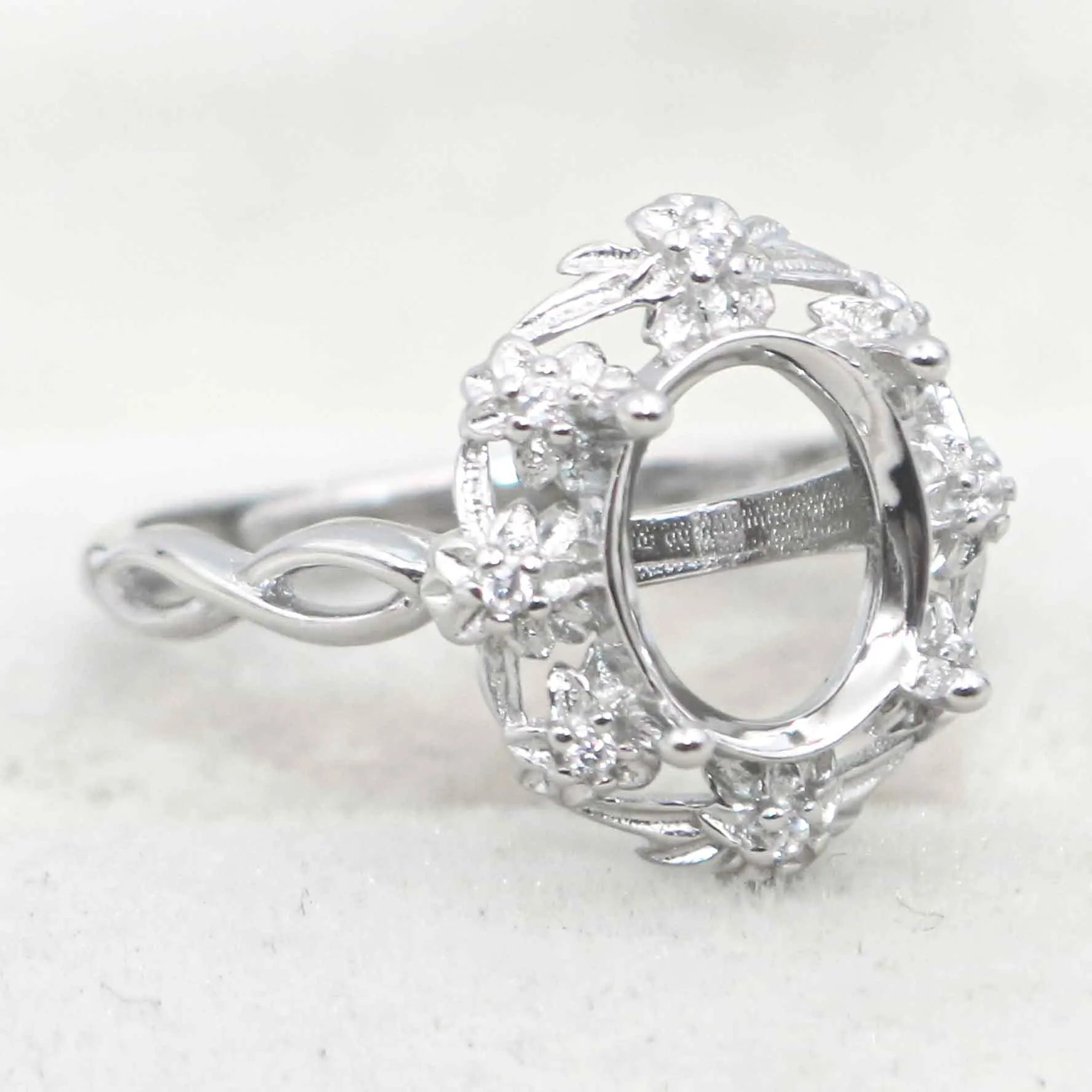 Semi Mount Ring 8*10mm Sterling Silver Empty Frame Blank Support Claws Setting S925 Base Hold Without Center Stone for DIY Inlay