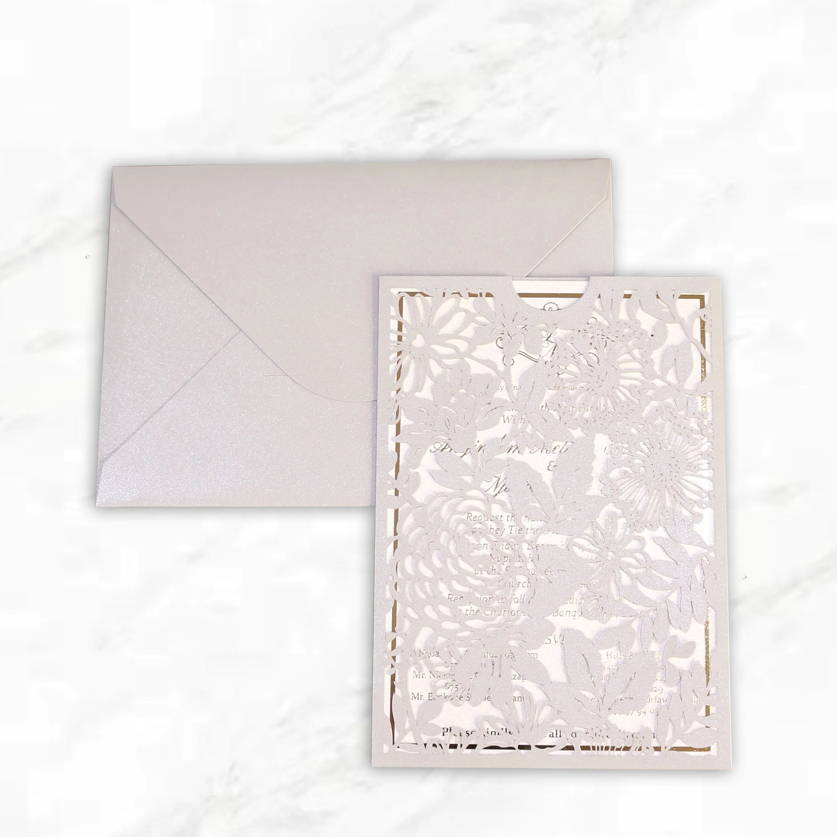 Romantic Wedding Laser Card Elegant Hollow Flower Pattern Wedding Card with Gold Foil Main Card and Envelope for Wedding Event