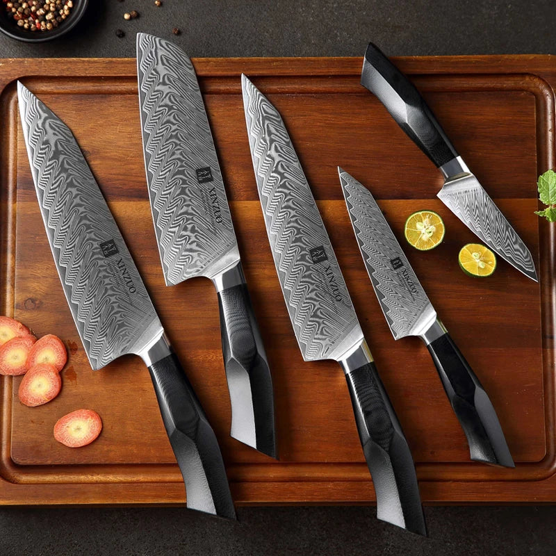 Professional 67 Layers Damascus Steel Kitchen Chef Knife Set With Premium G10 Handle