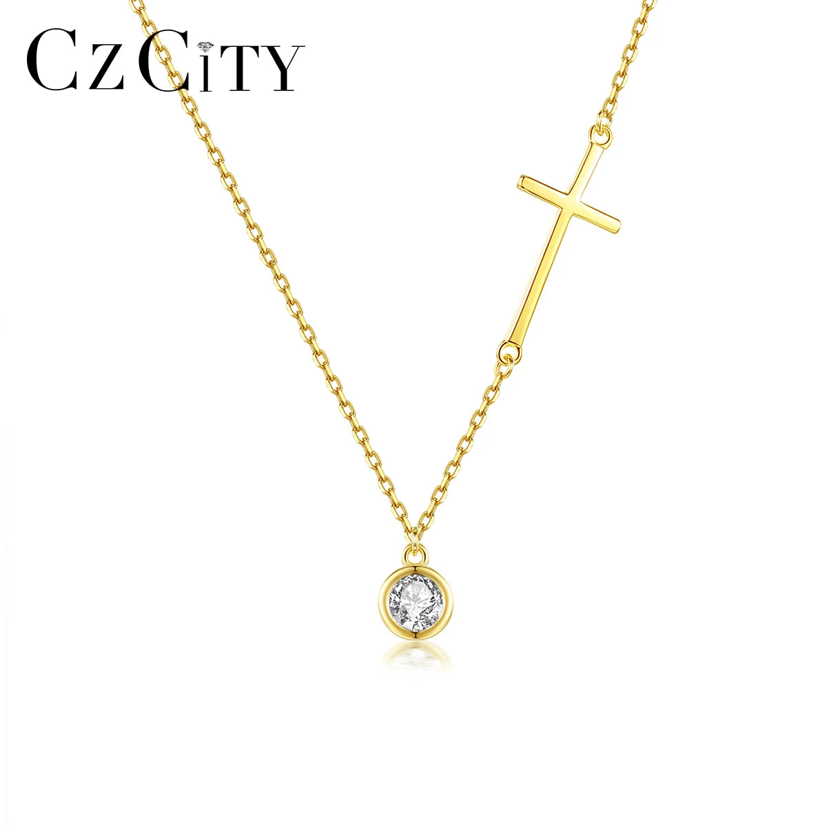 CZCITY Lady Chain Woman Jewelry Cubic Zirconia Zircon European Style Charm Jewelry Necklace Cross