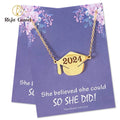 Personalised Jewelry Stainless Steel 18K Gold Plated Custom 2024 Graduate Personalized Engrave Year Bachelor Cap Necklace